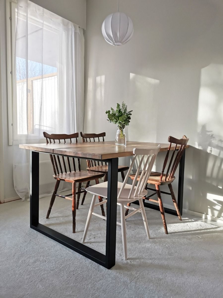 Edna ruokapöytä 140 x 90 cm ruskea, mustat metallijalat