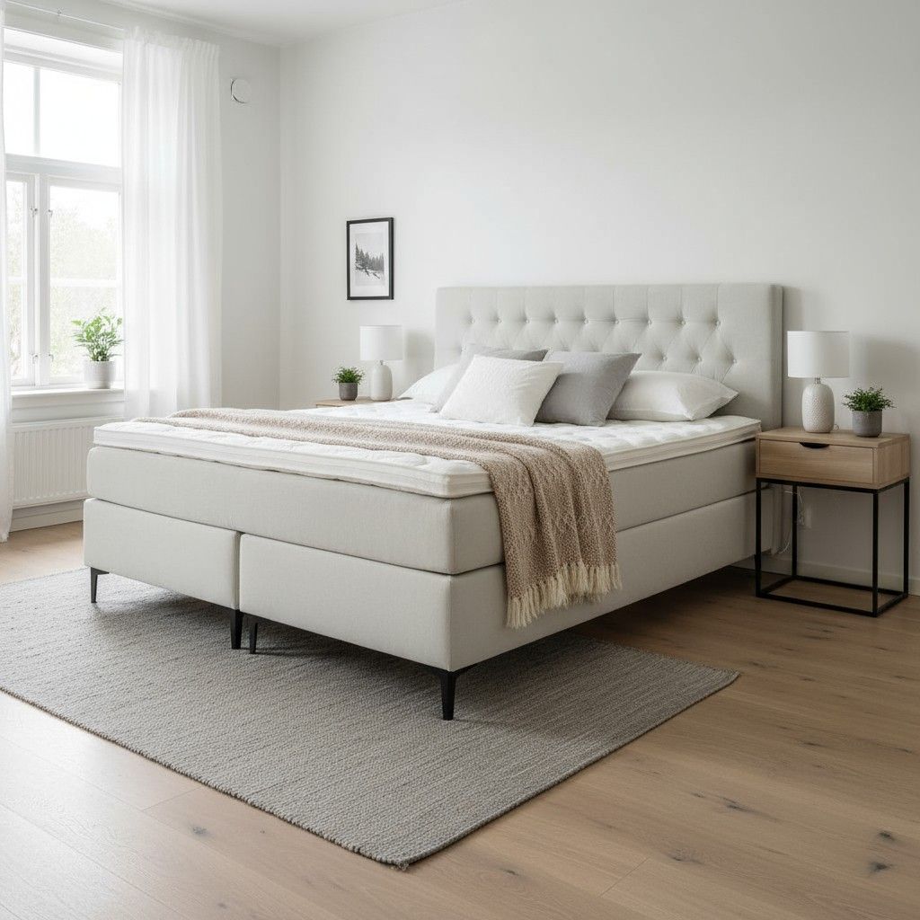 Elegance 160 x 200 jenkkisänky vaalea jossa napitettu sängynpääty