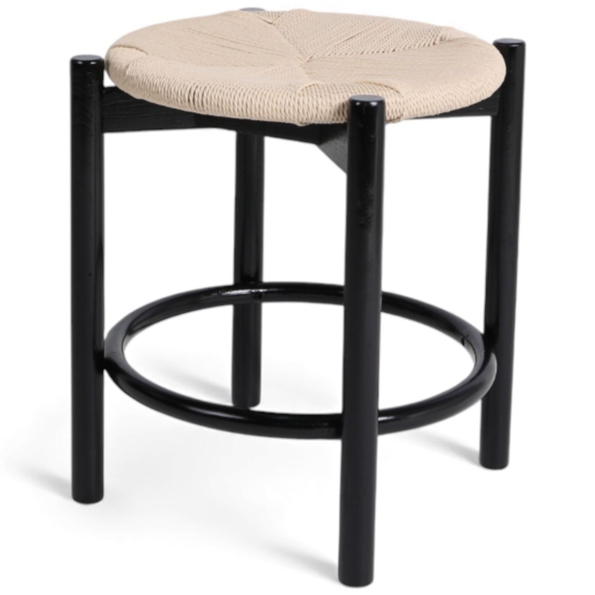 Emil jakkara musta paperinarupunotulla istuimella