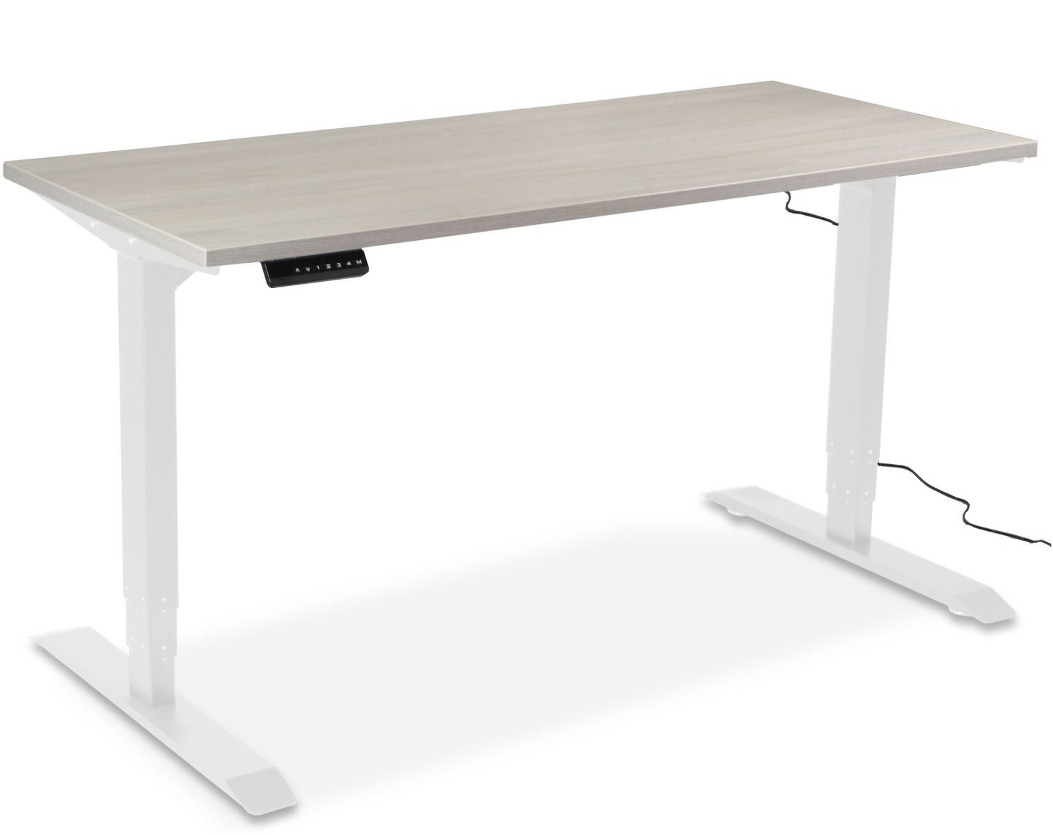 Hiipakka Ergo sähköpöytä hopeajalava kannella ja valkoisilla säätöjaloilla