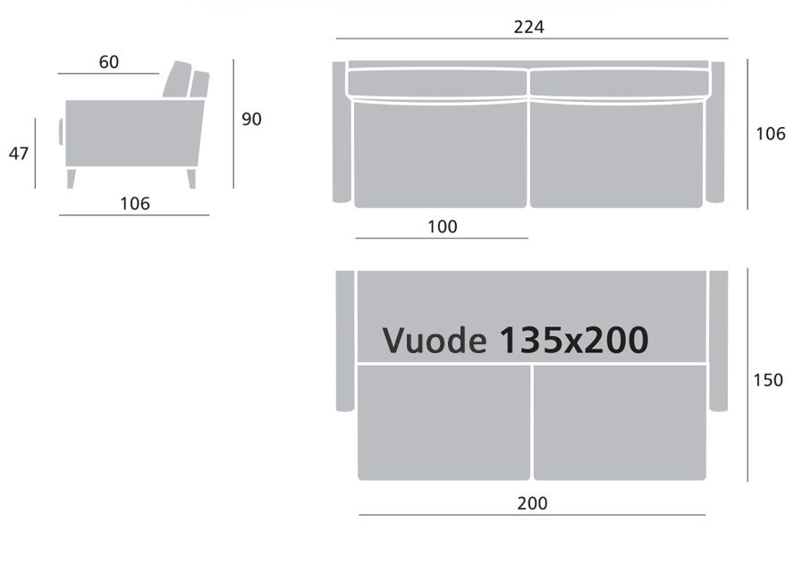 Kent 3-istuttava vuodesohva, eri värejä