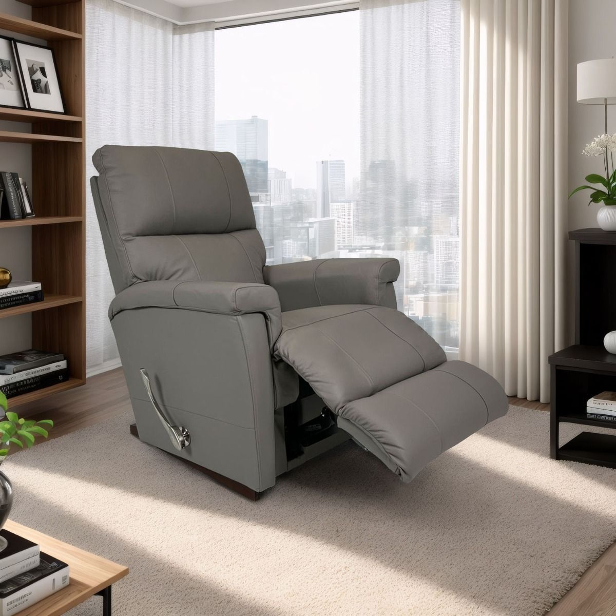 La-Z-Boy Ethan recliner mekanismituoli harmaalla nahkaverhoilulla