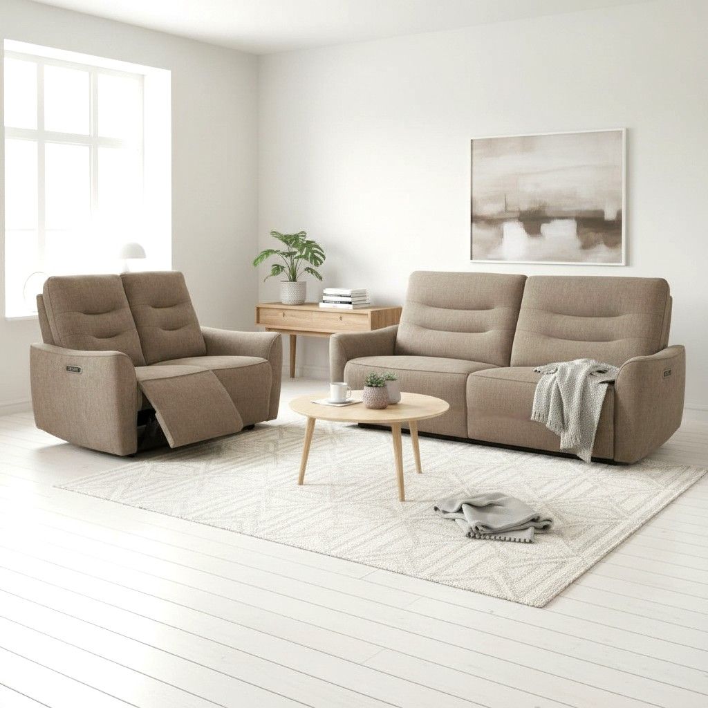 Evelyn 3+2 sohvakalusto khakin värinen sähkömekanismeilla