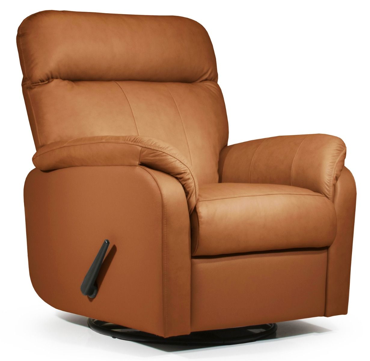 Suomalainen mekanismituoli ruskealla nahkaverhoilulla