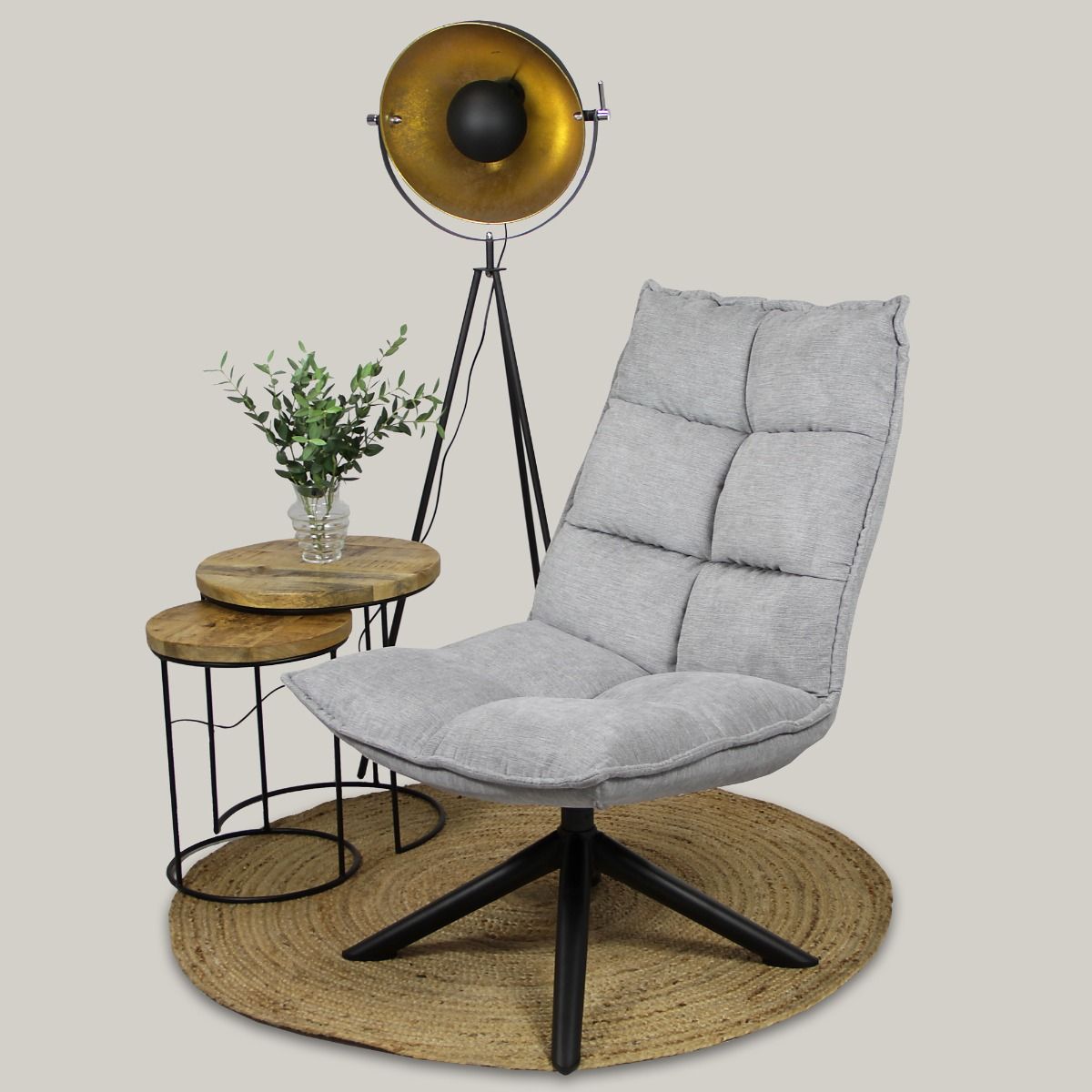 Flow lepotuoli pyörivä, vaaleanharmaa