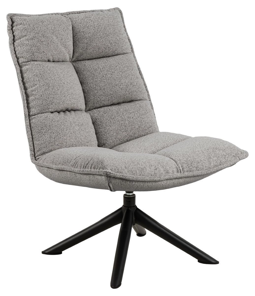 Vaaleanharmaa lepotuoli Flow, jossa mustat metallijalat