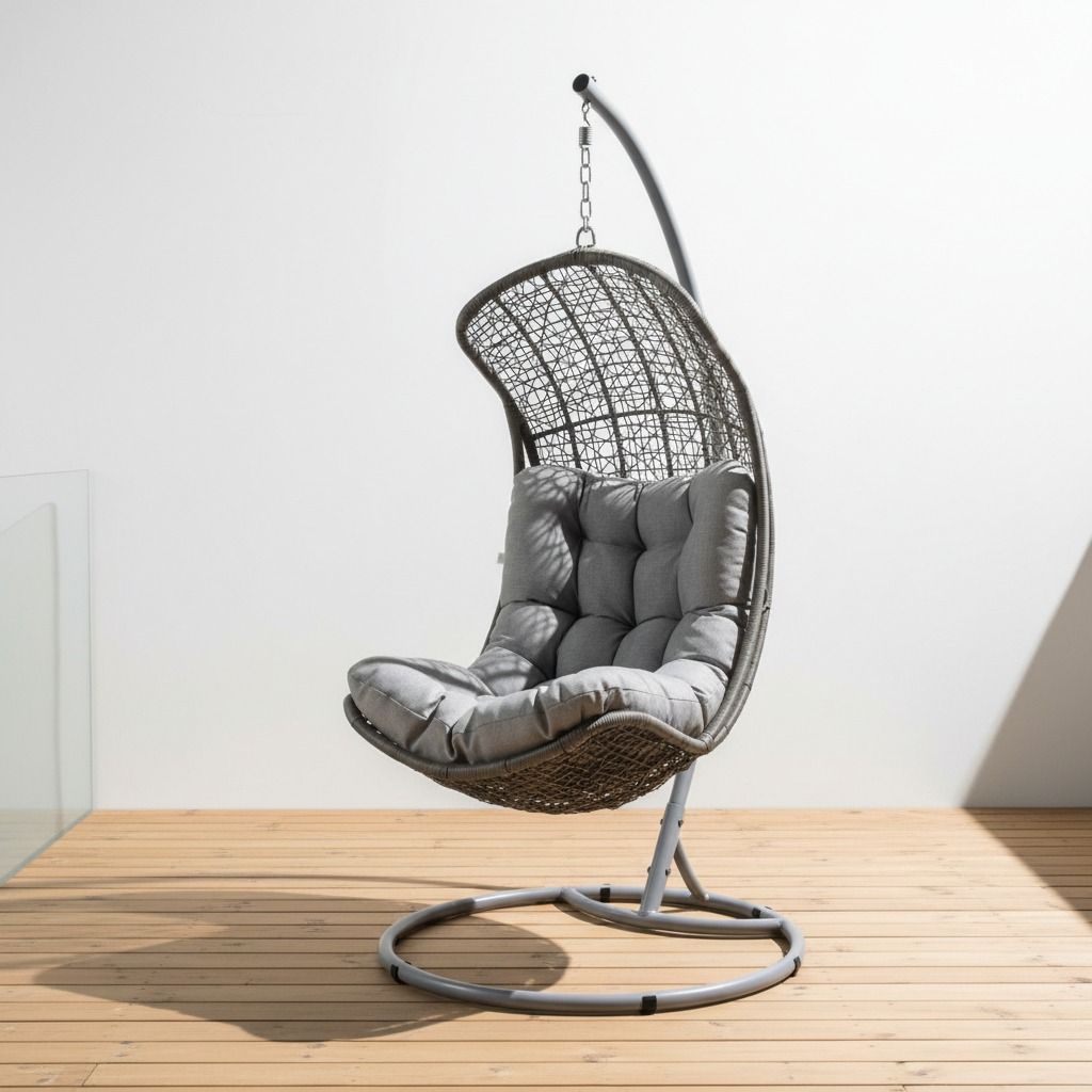 Riipputuoli ja teline muhkealla pehmusteella