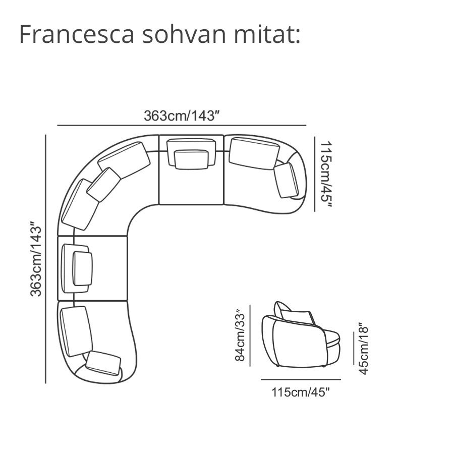 Campo de' Fiori Francesca iso kulmasohva