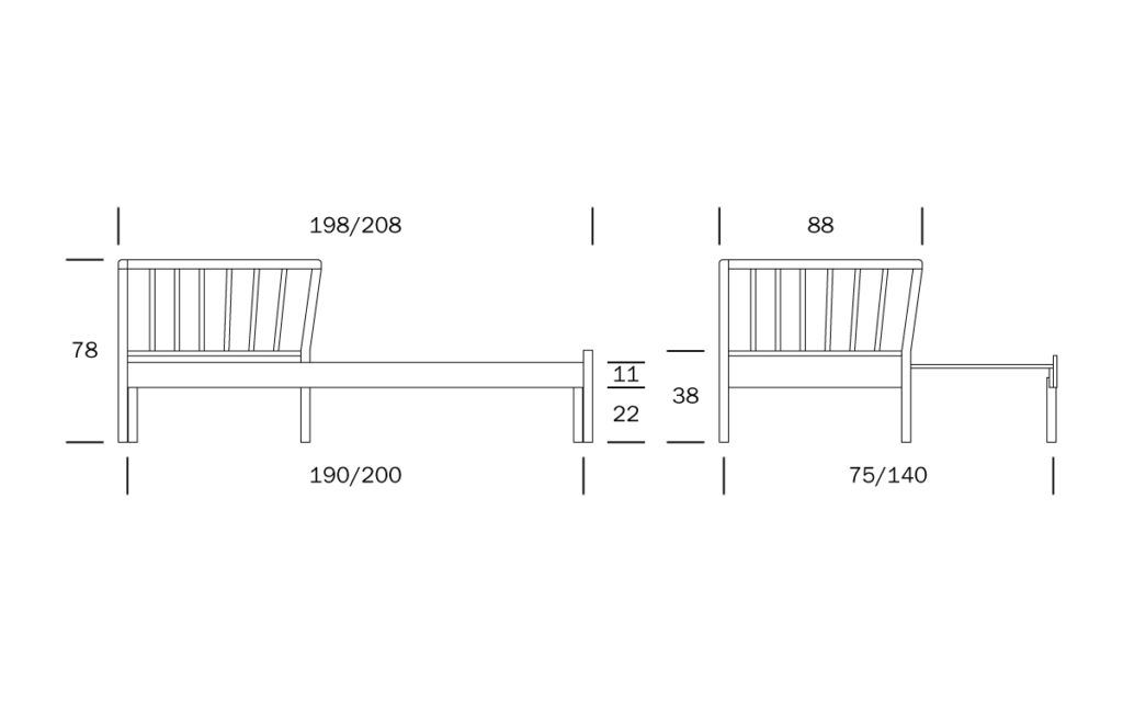 Kiteen Franz vuodesohva musta, eri kokoja