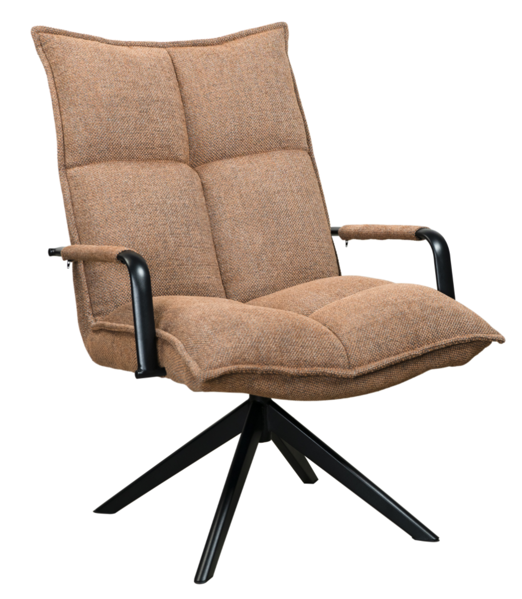 Harmaan värinen Garna lepotuoli käsinojilla ja pyörivällä mustalla metallijalalla.