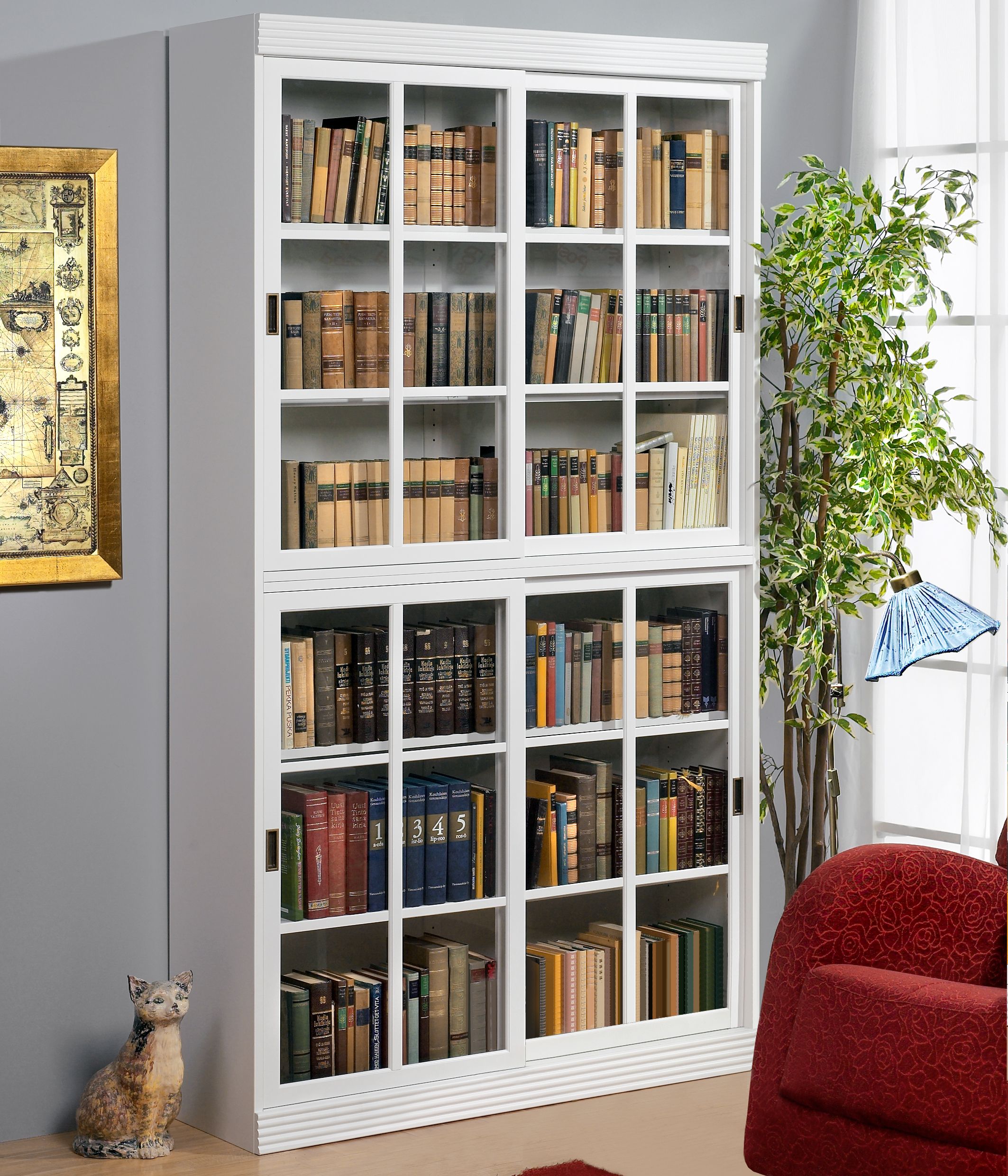 Niemi Gustav kirjakaappi, täyskorkea, valkoinen