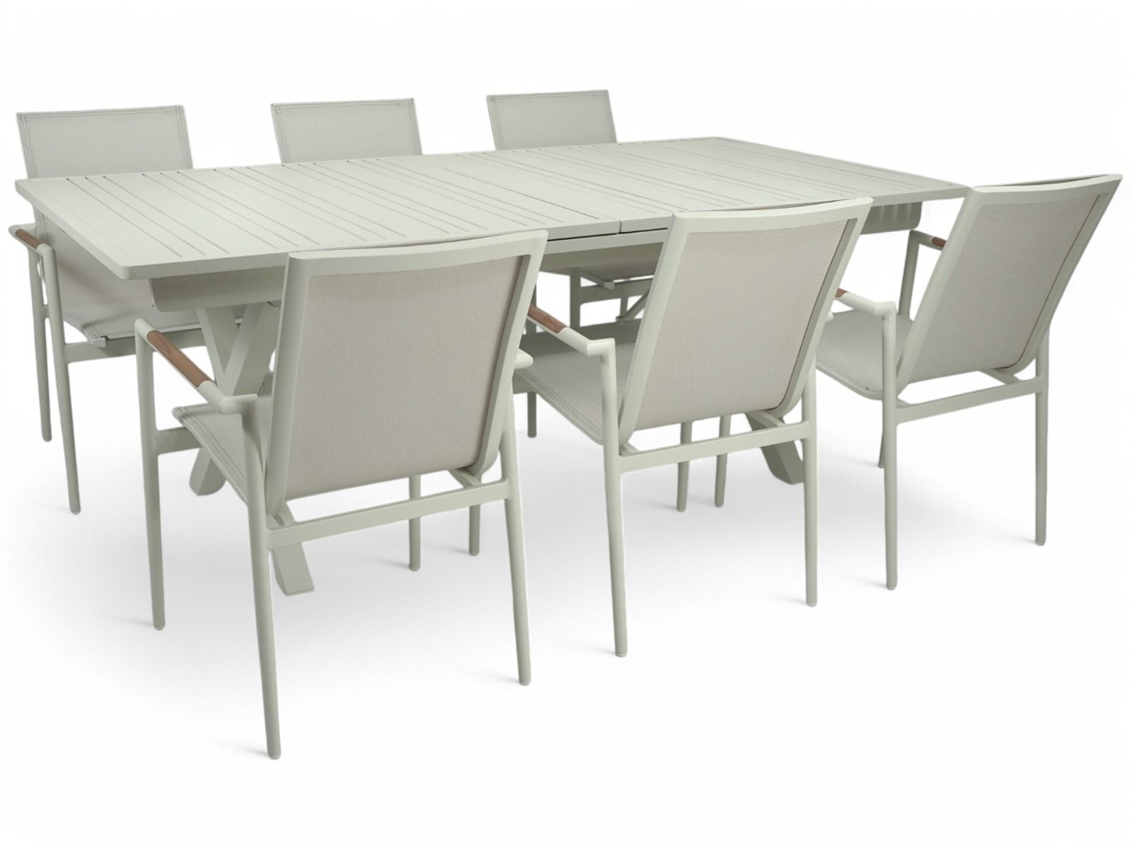 Hanko jatkopöytä ja tuolit ulos vaalealla värillä