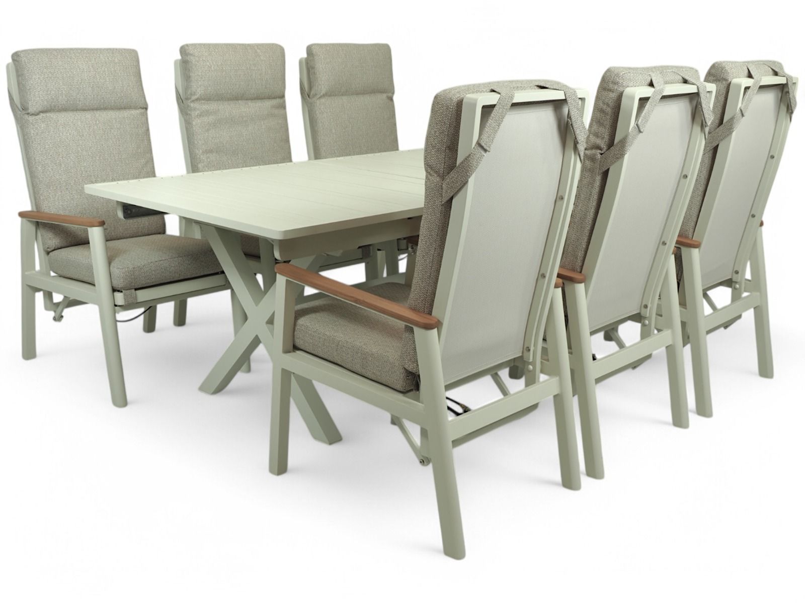 Hanko ruokaryhmä ulos säätötuoleilla ja jatkopöydällä