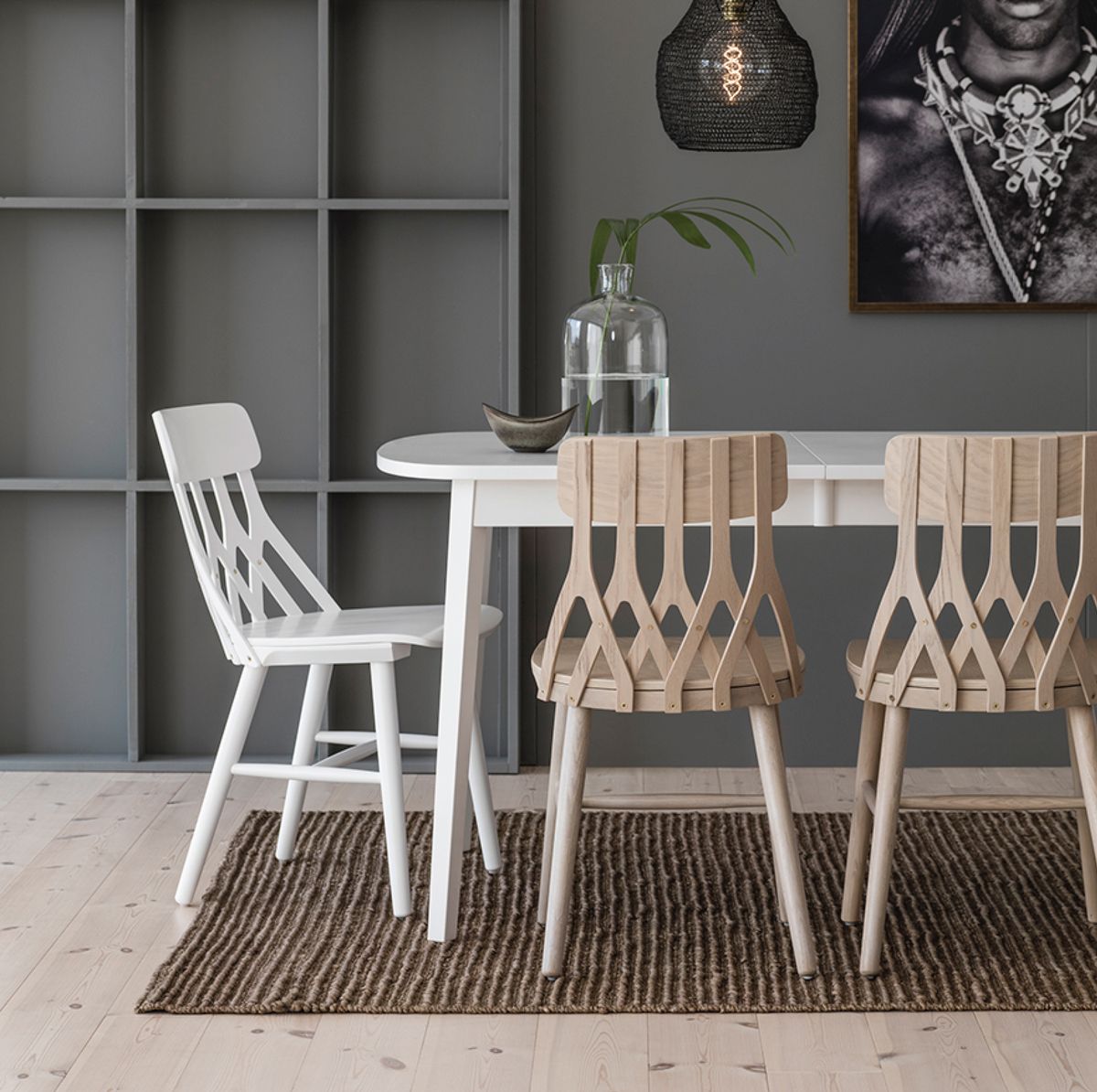 Hans K Y5-ruokatuoli, valkoöljytty tammi