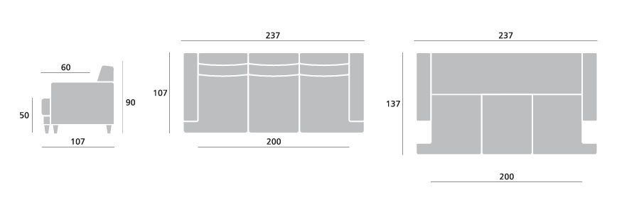 Harmony 3-istuttava vuodesohva, eri värejä