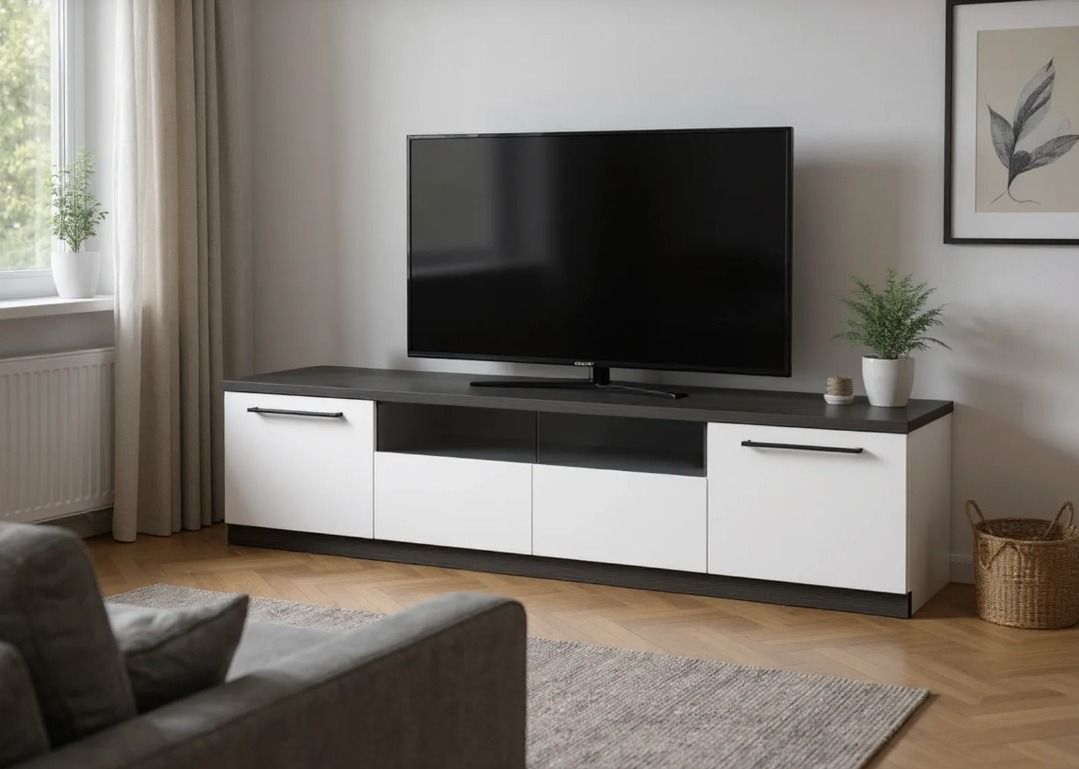 Havi TV-taso 180cm 2-ovella ja lasilaatikoilla, eri värejä