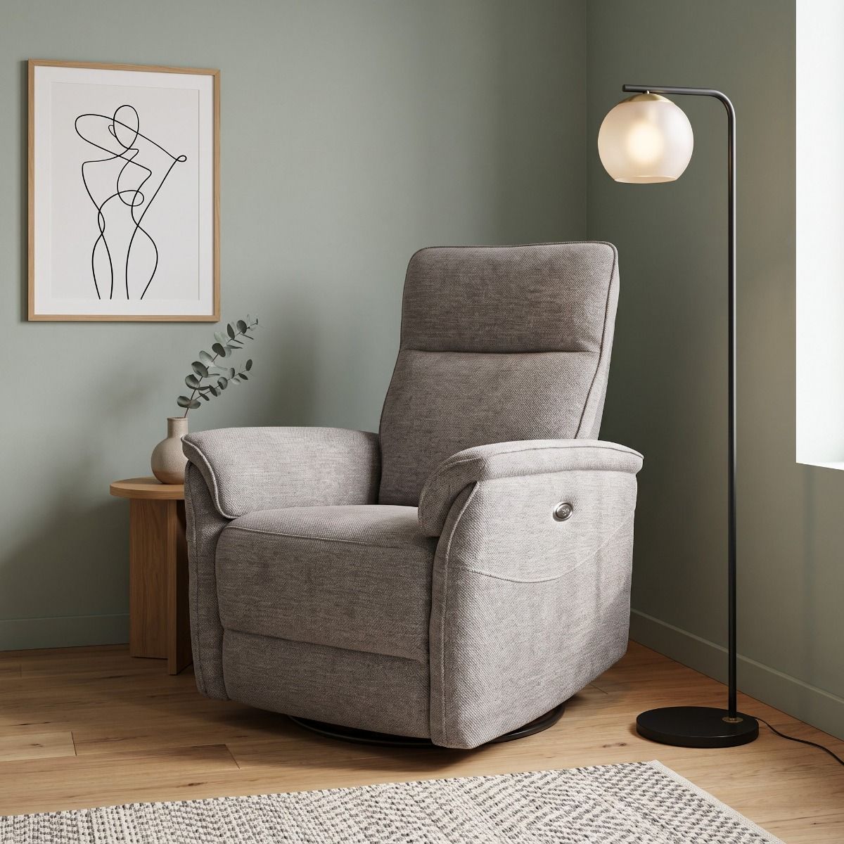 Beige kangas mekanismituoli sähkörecliner