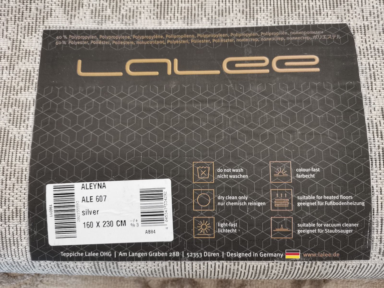 Lalee Alenya-matto 160x230cm, silver