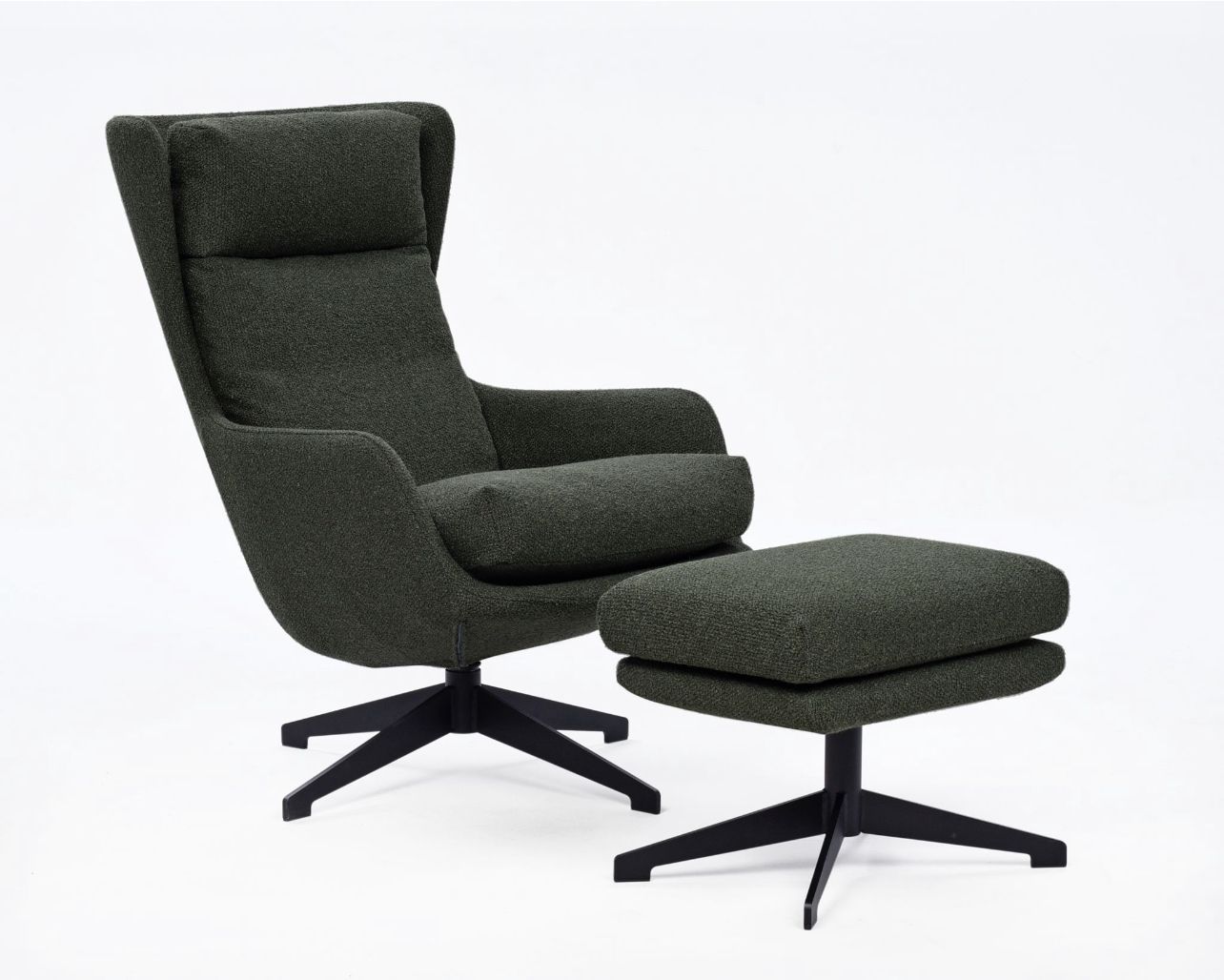 Interface Core nojatuoli ja rahi verhoiltuna Idols metsänvihreällä verhoilulla