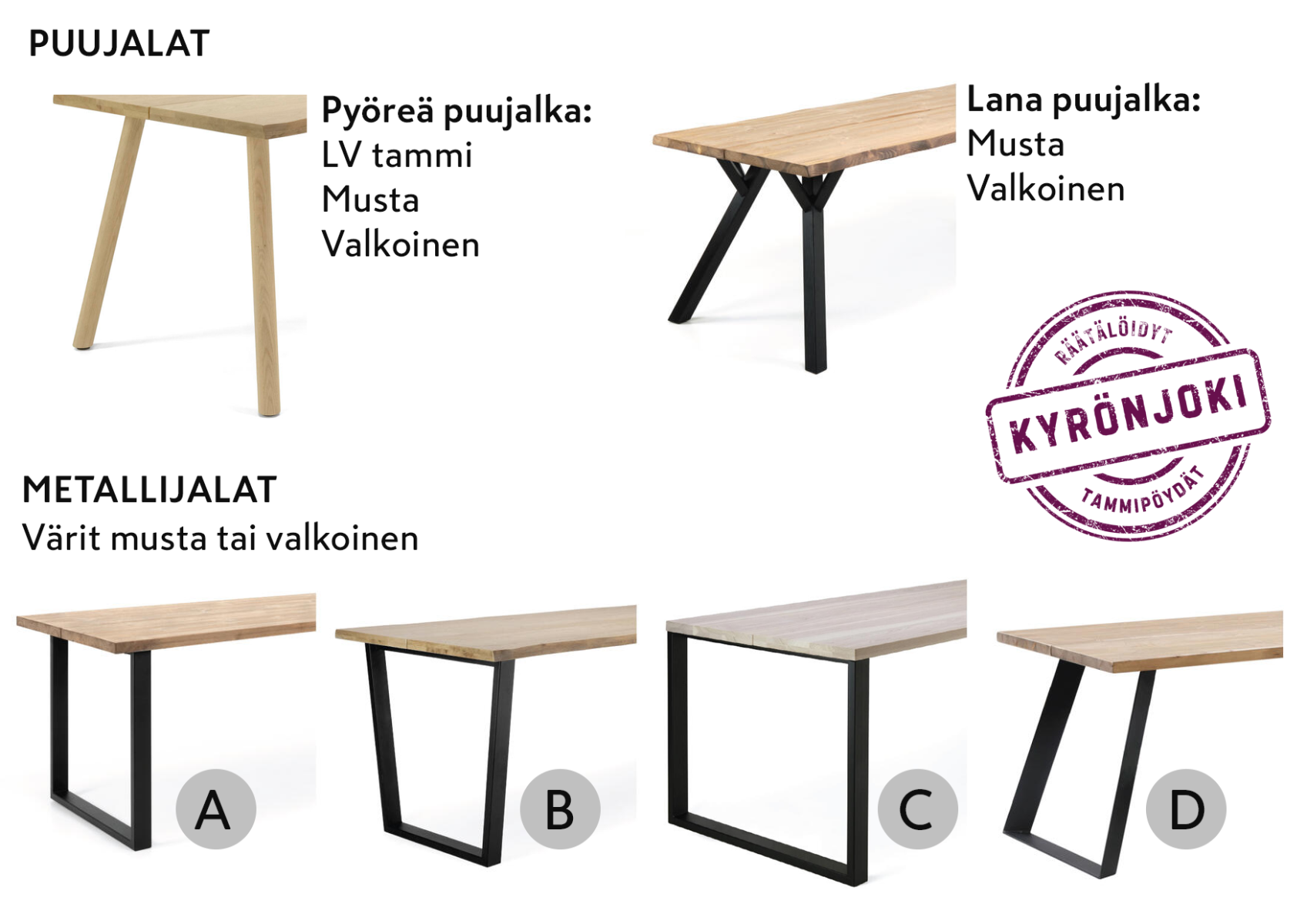 Kyrönjoki tammipöytä räätälöitävä - suunnittele oma ruokapöytä
