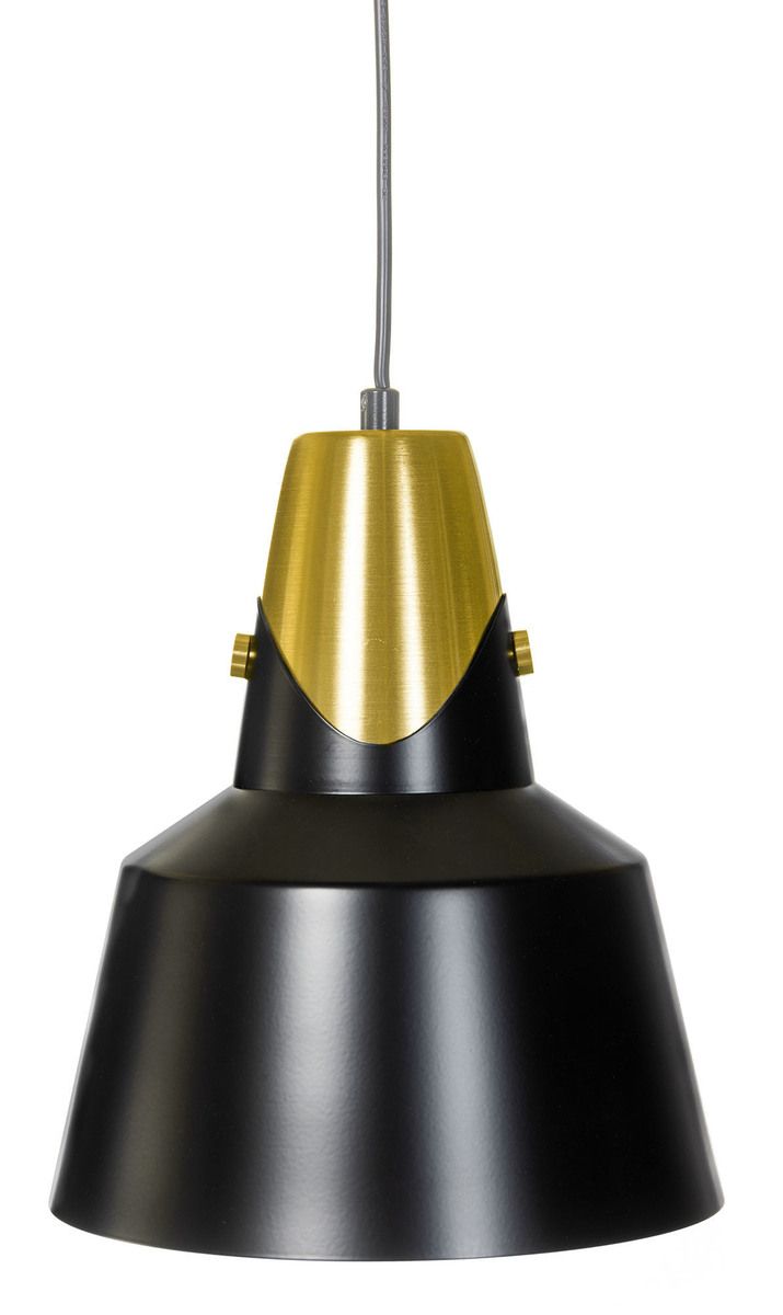 Joila mustassa valaisimessa on tyylikäs mattamusta varjostin, jota täydentää kultaisen sävyinen yläosa. Valaisin on varustettu kattopistokkeella ja ripustuslenkillä koukkukiinnitystä varten, mikä tekee asennuksesta vaivatonta ja nopeaa. Kattokuppi on mito