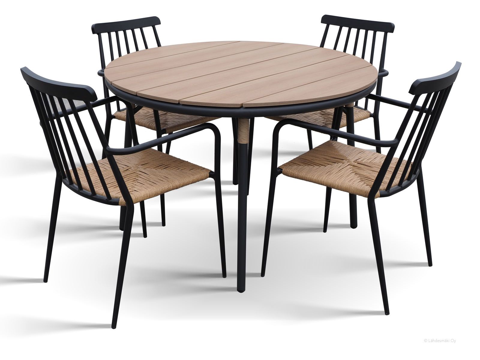 Juno terassipöytä pyöreänä sekä 4kpl Alvin terassituoleja