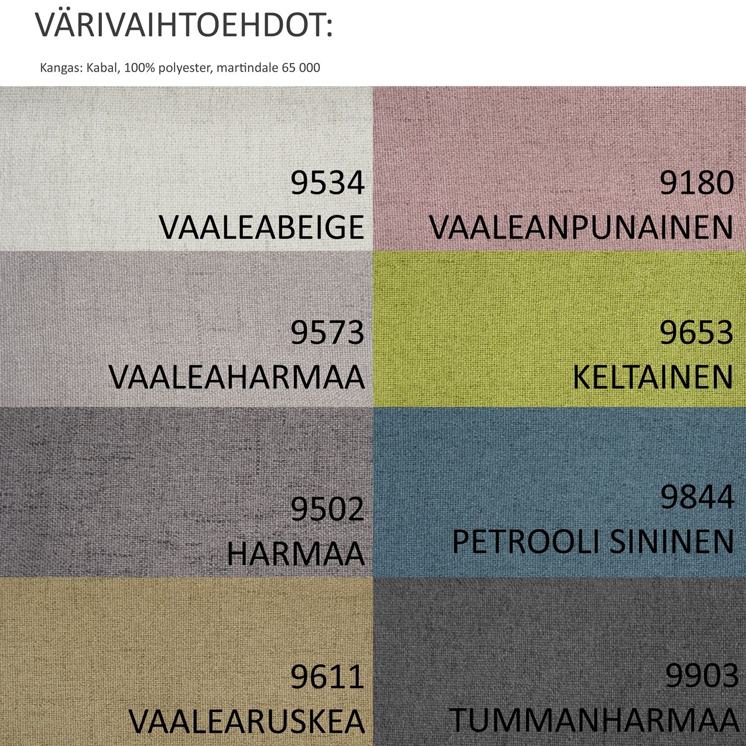 Eden kulmasohva, paljon eri värejä