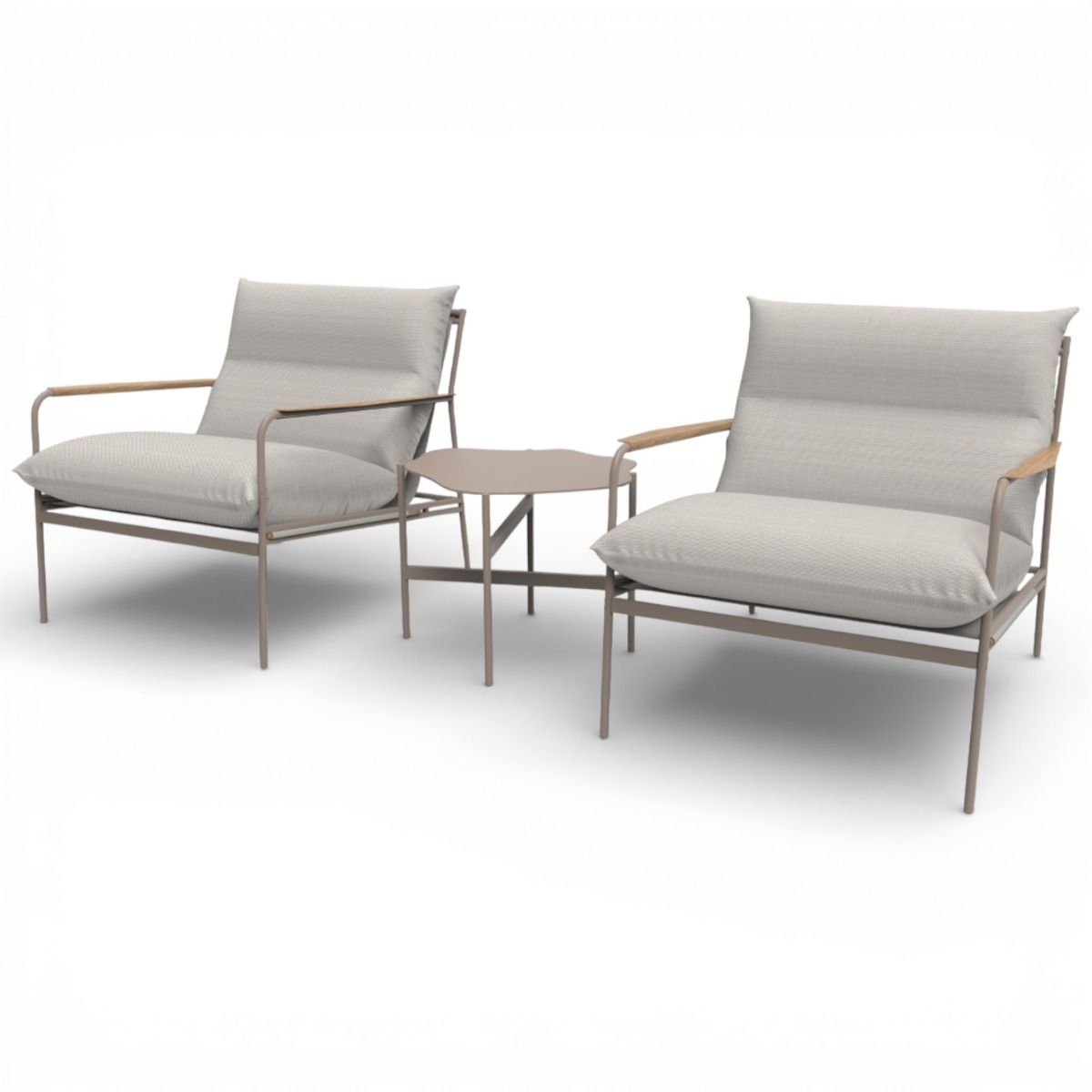 Kaksi nojatuolia ja pöytä ulkokäyttöön