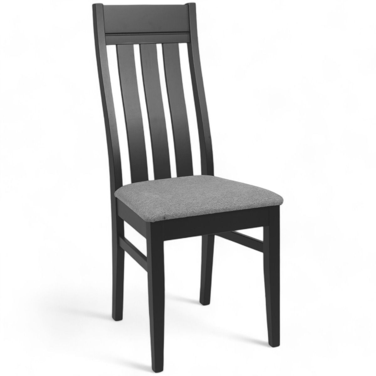 Musta ruokapöydän tuoli, jossa on vaihdettava istuin