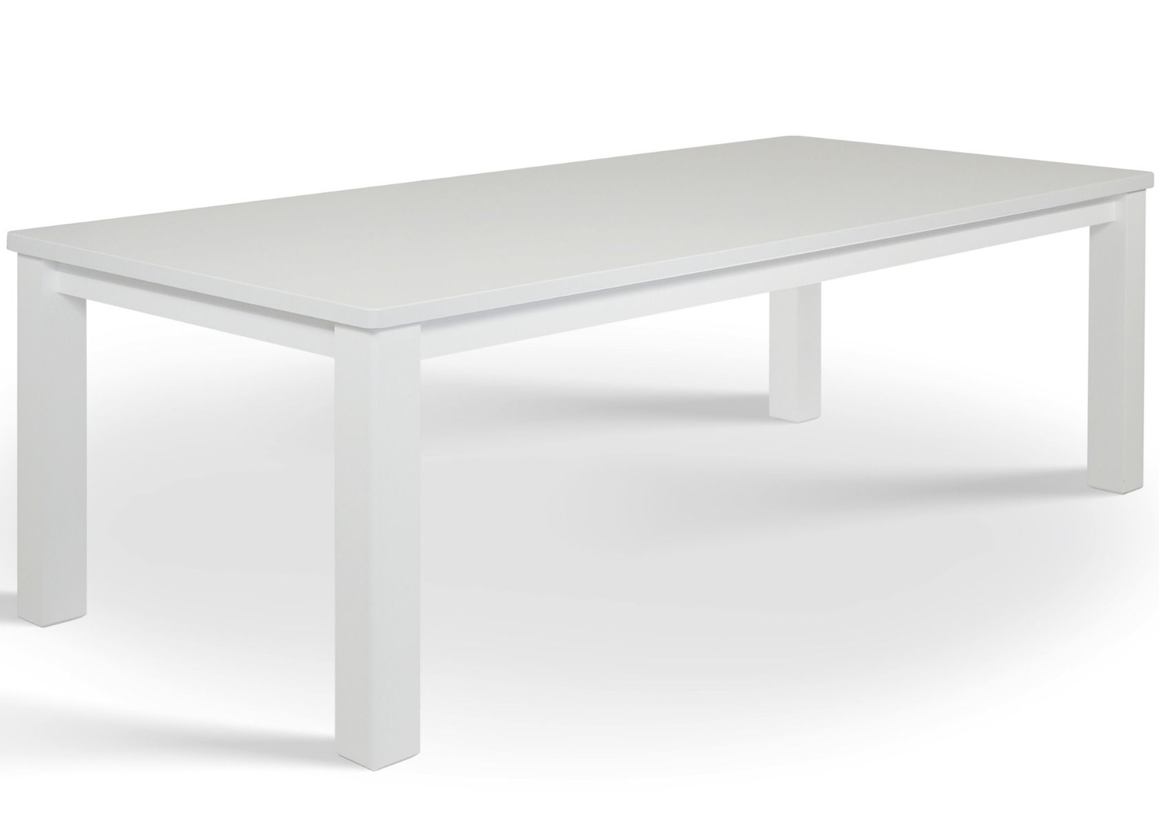 Valkoinen 220 cm ruokapöytä paksulla kannella kahdeksalle tuolille