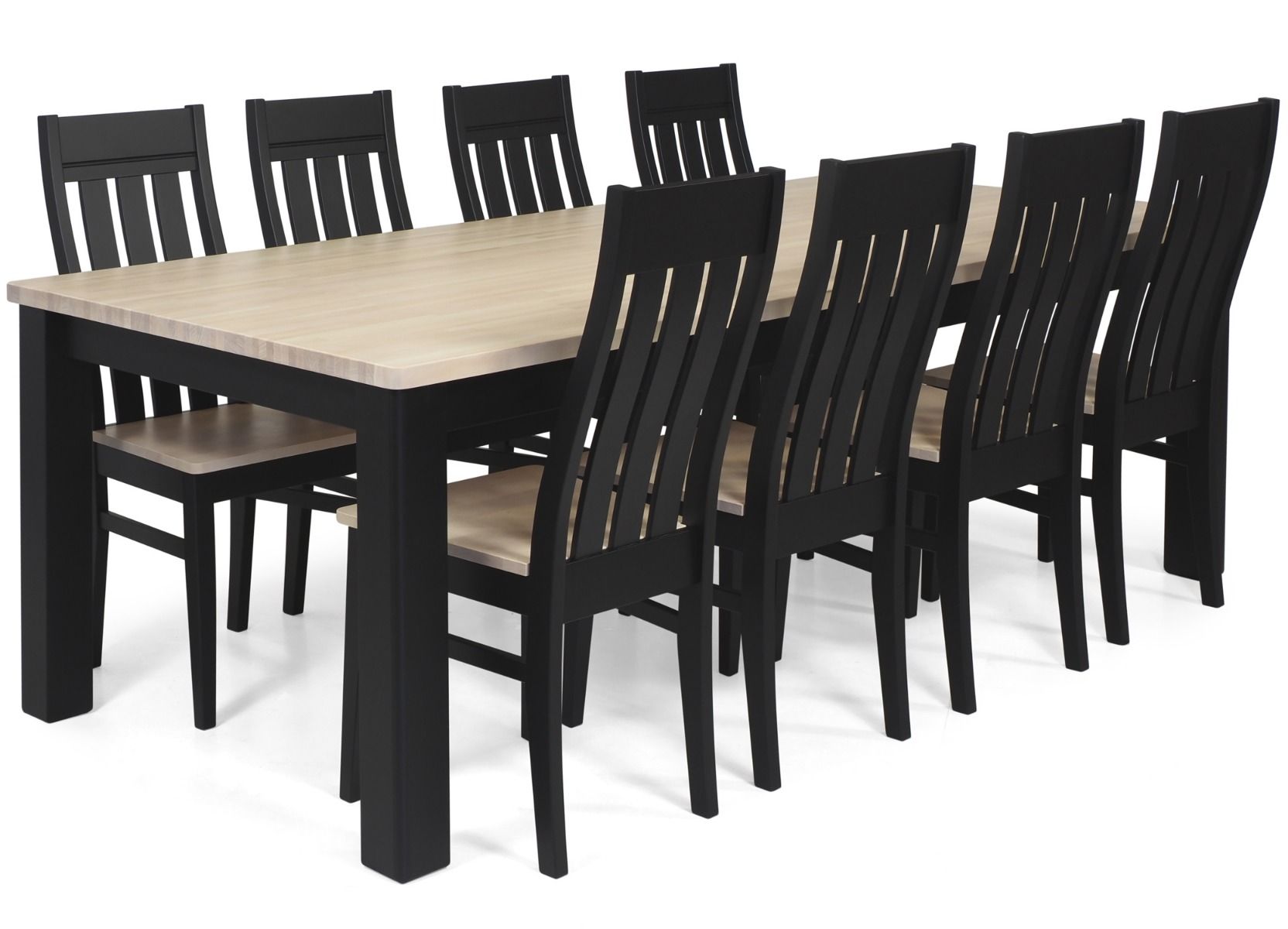 Mustan ja puun värinen kahdeksan hengen Kanerva ruokaryhmä koivusta
