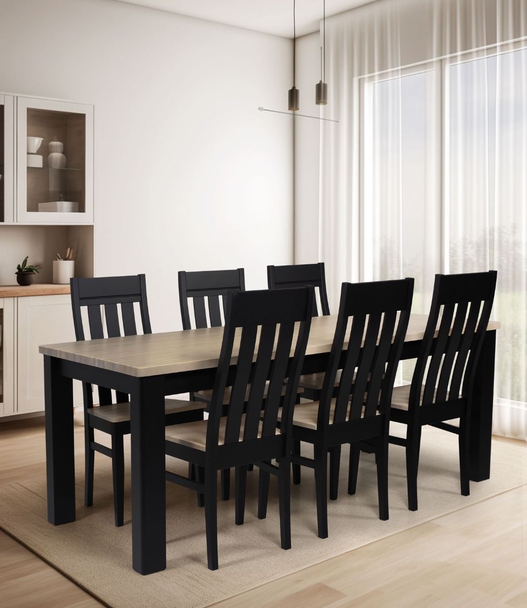 Kanerva ruokaryhmä kuudelle hengelle mustana ja puun värisenä