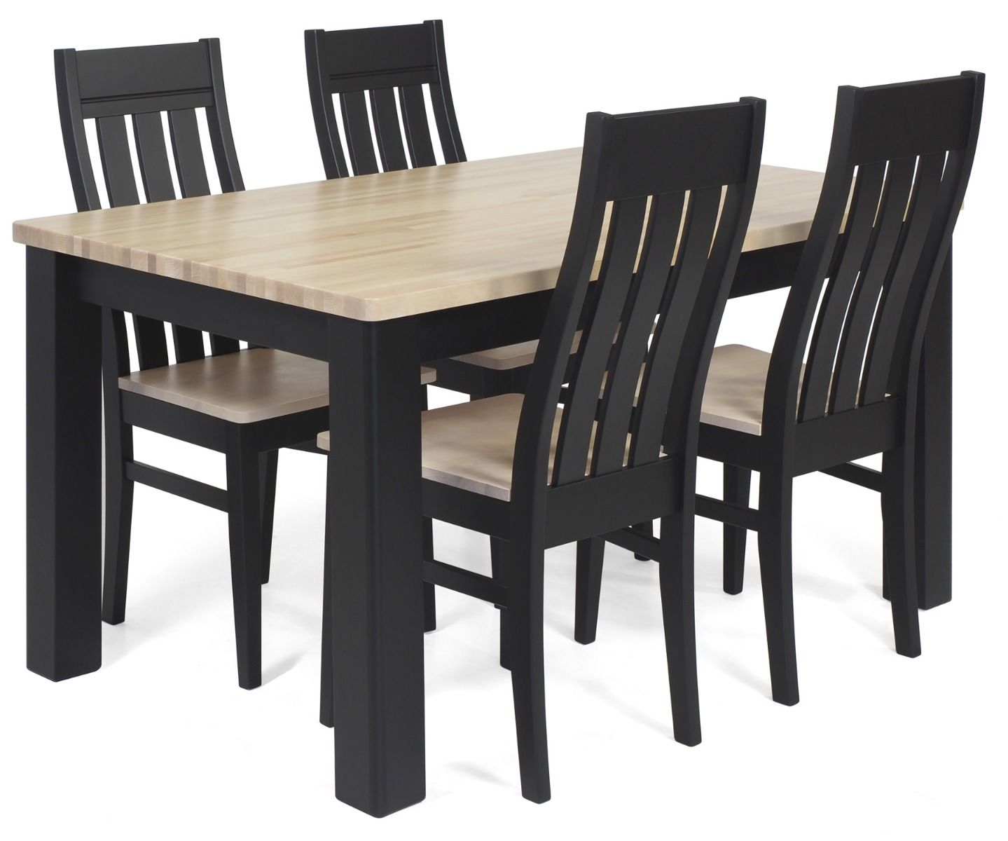 Neljän hengen Kanerva ruokaryhmä mustaa ja puuta