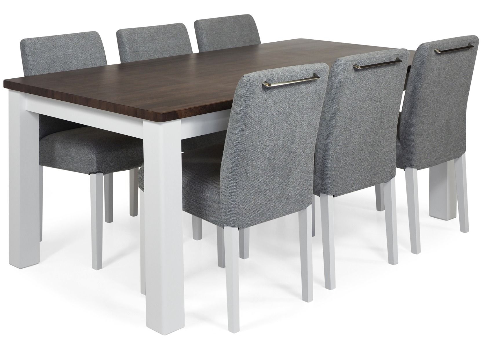 Kanerva ruokaryhmä pähkinä kannella ja kuudella verhoillulla tuolilla