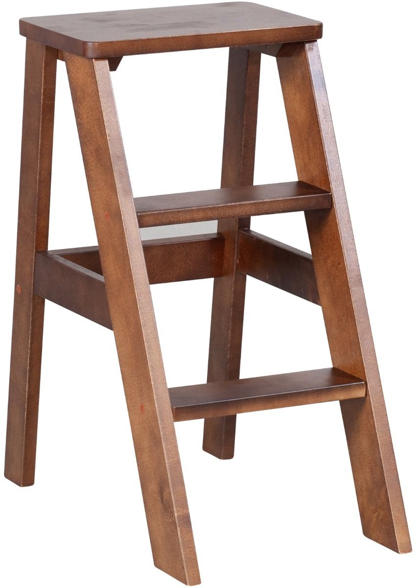 2-askelmainen porrasjakkara, pähkinän värinen.