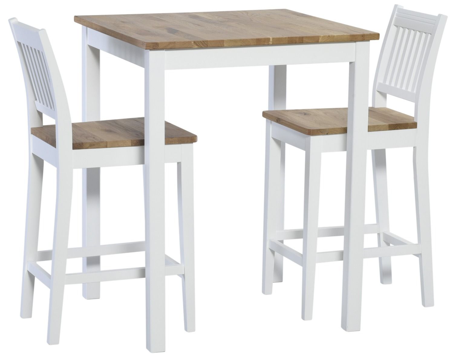 Kaski baaripöytä + 2 baarituolia, valkoinen/tammi