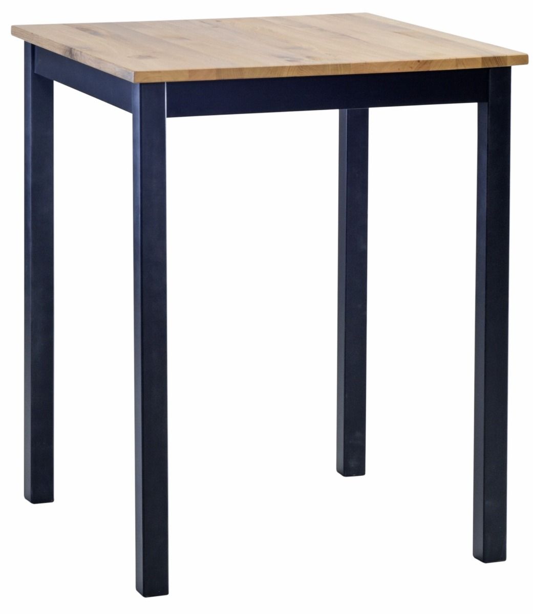 Kaski baaripöytä 75x75cm, mustalla koivurungolla ja 2cm paksulla rustiikkitammikannella