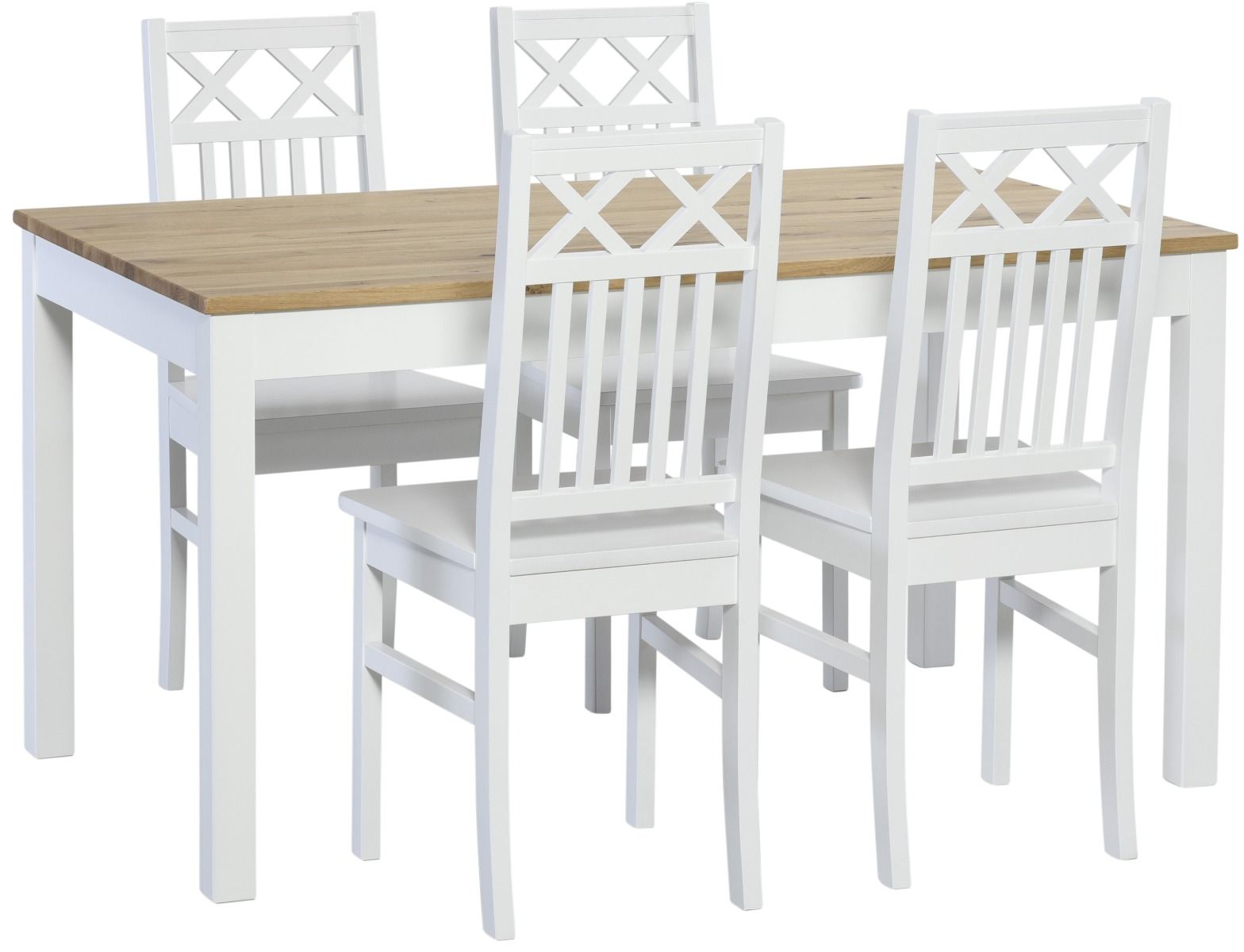 Kaski ruokaryhmä 130x80 + 4 Luoto tuolia, valko-tammi