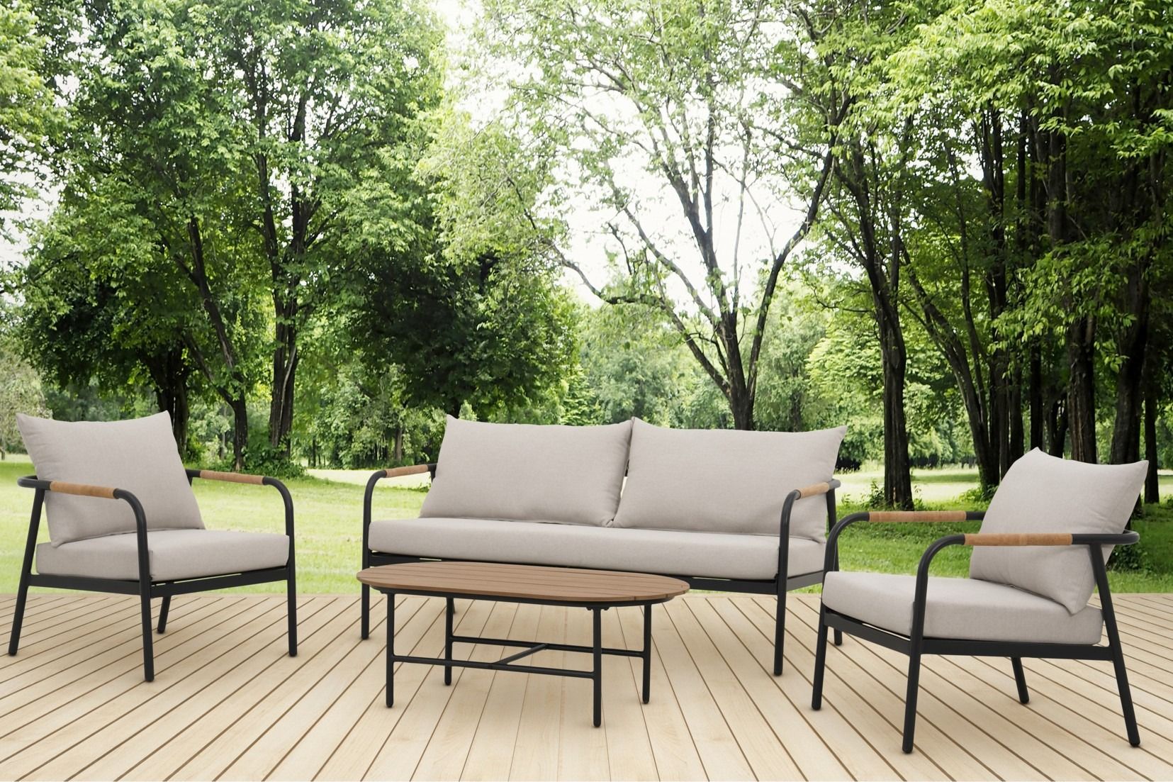 Sohvaryhmä ulkokäyttöön metallirungolla ja sohvapöydällä