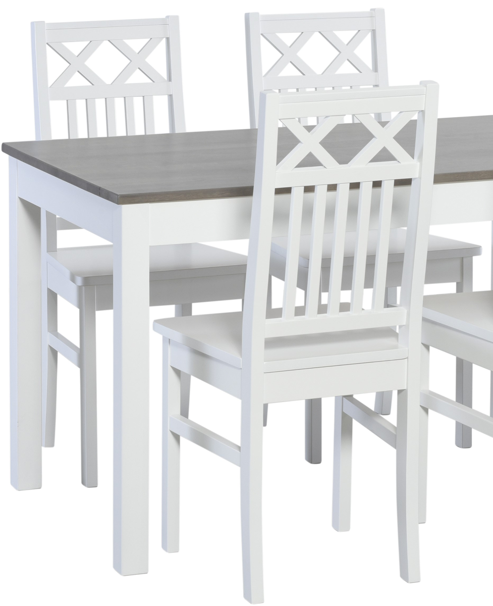 Koivu ruokaryhmä 180x90 + 6 Luoto tuolia, valko-harmaa