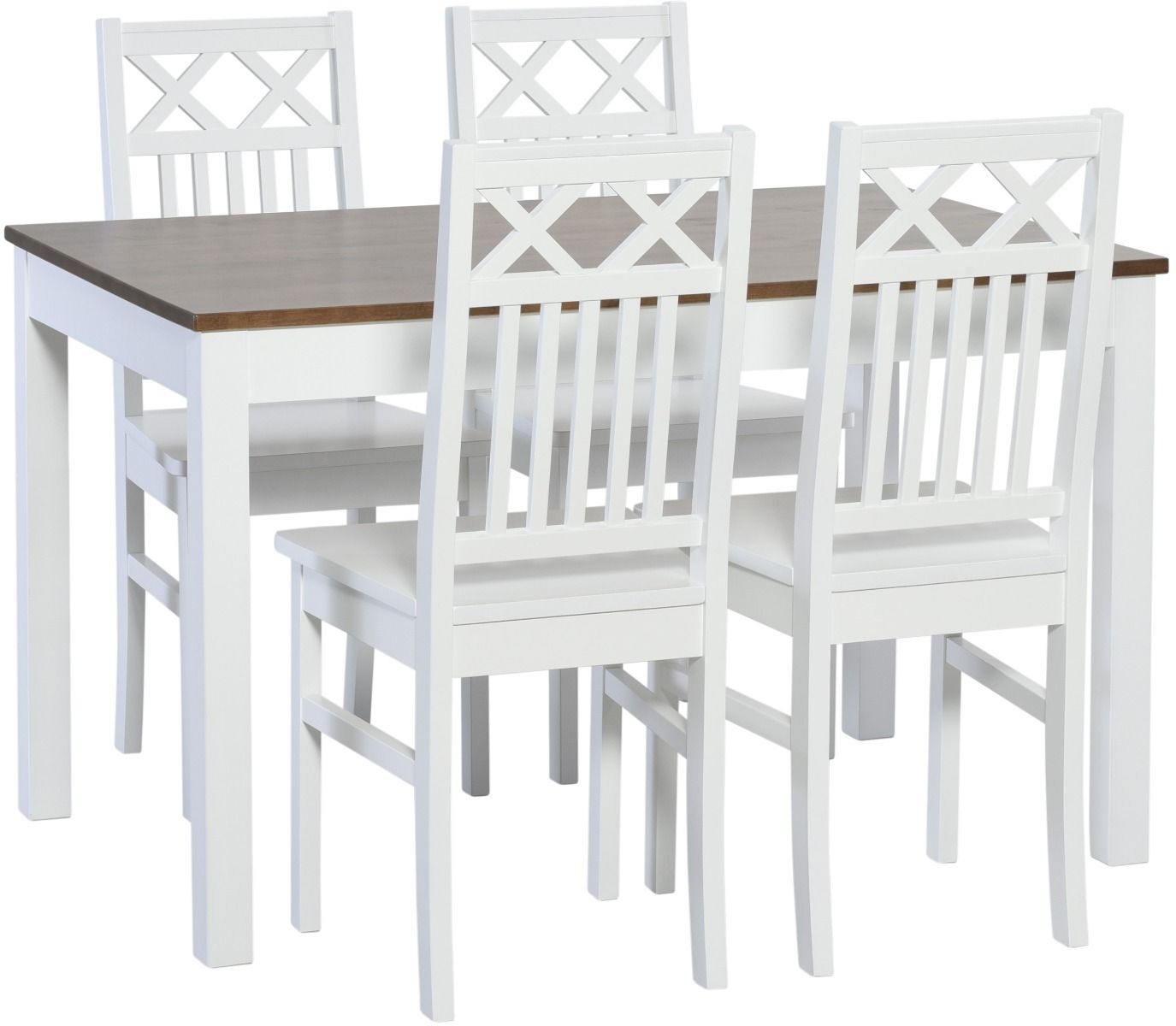 Koivu ruokaryhmä 120x75 + 4 Luoto tuolia, valko-pähkinä