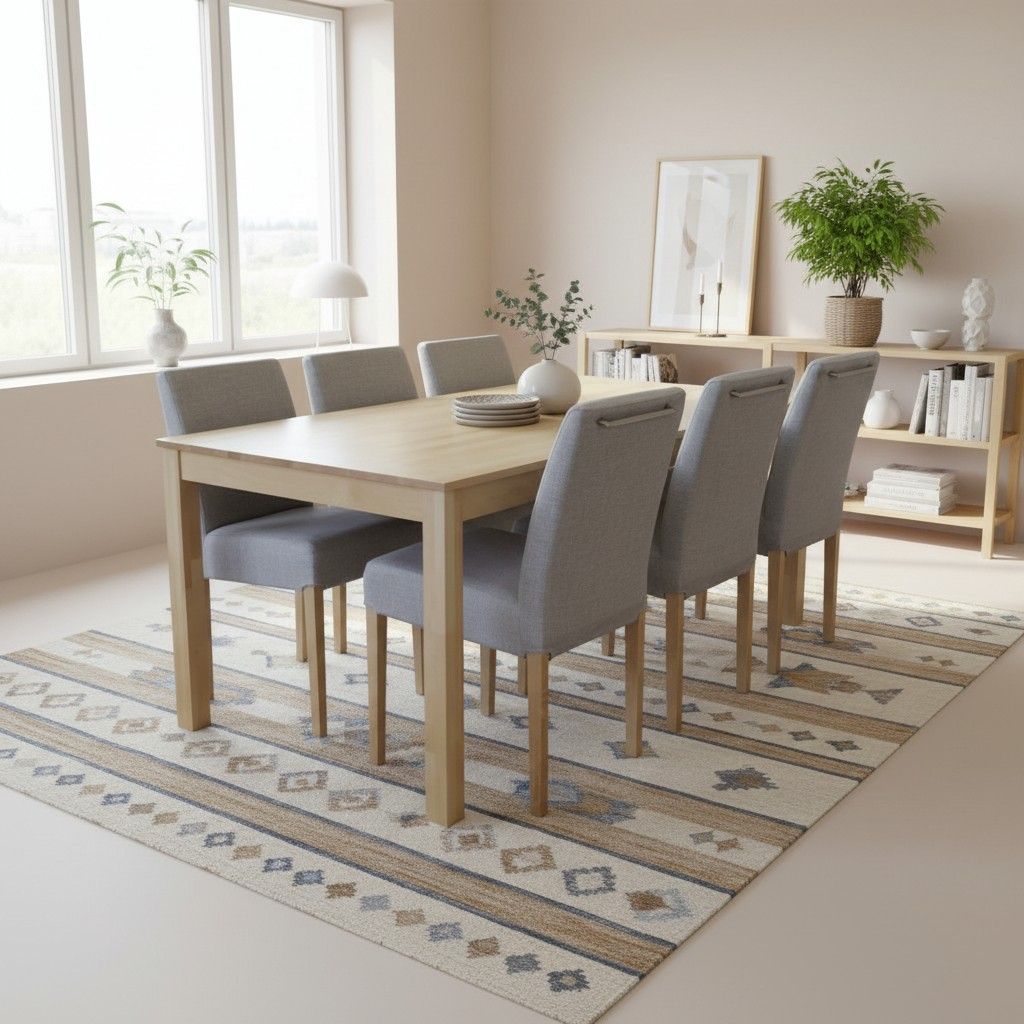 Koivu ruokaryhmä verhoilluilla tuoleilla