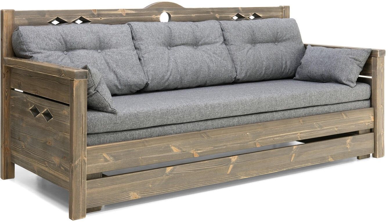 Konsta puinen laverisohva harmaa, jossa on harmaat patjat