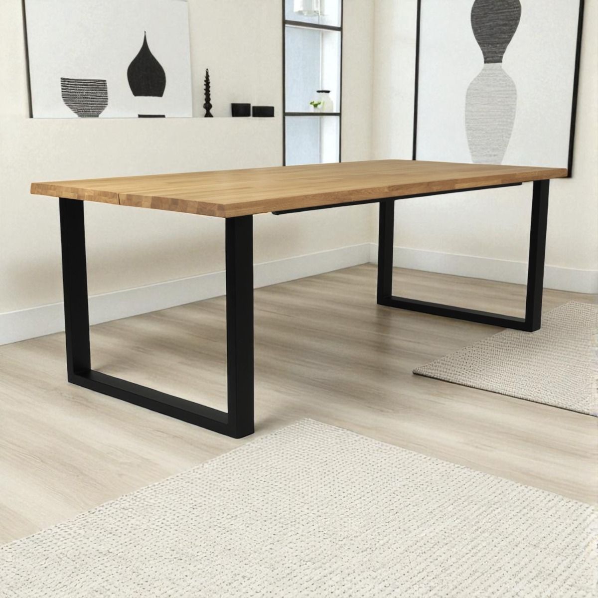 Tammipöytä Koski 100 x 200 cm mustilla metallijaloilla