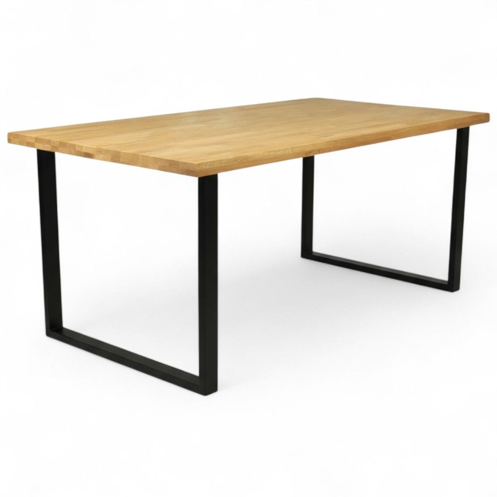 Koski tammipöytä 90x190 paksulla tammikannella ja mustilla metallijaloilla