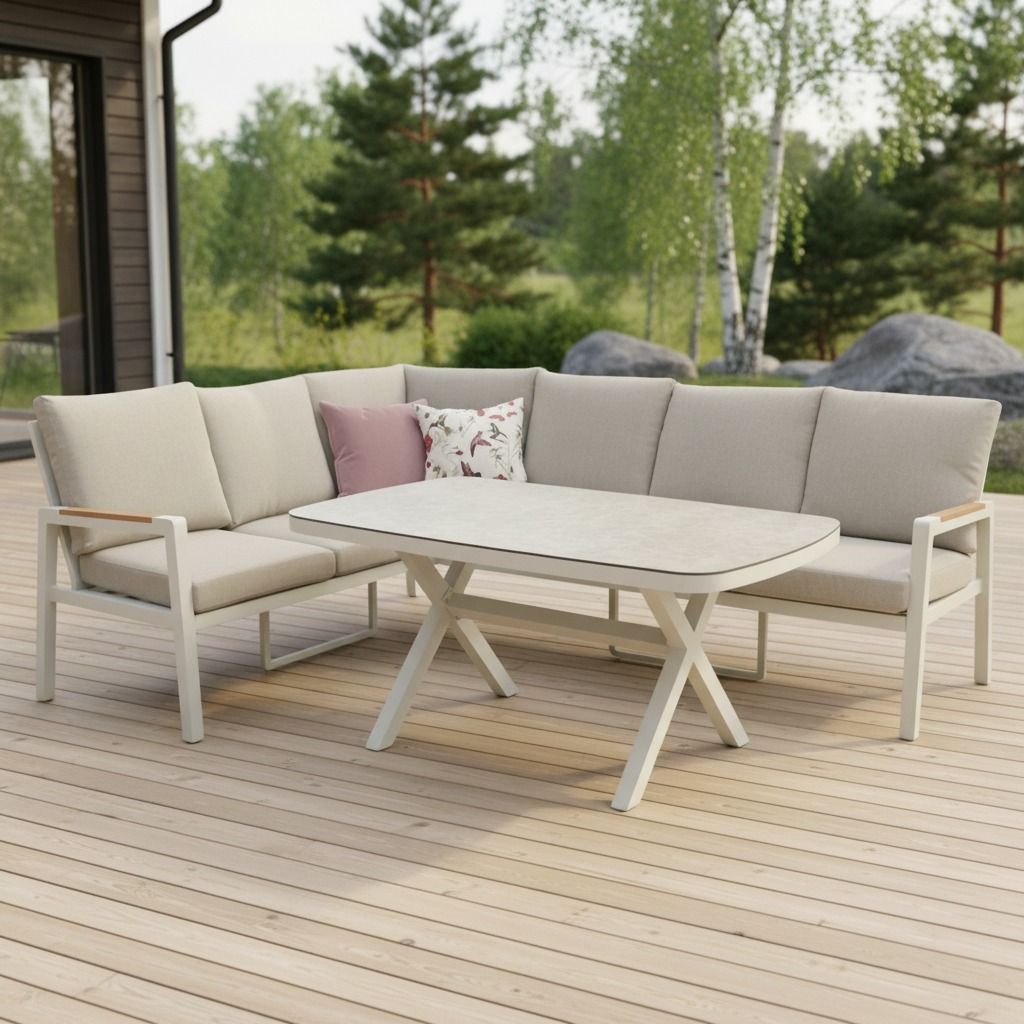 Kustavi kulmasohva ulos valkoinen