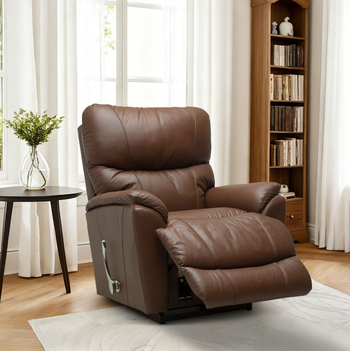 Ruskea iso mekanismituoli nahkaverhoilulla La-Z-Boy Trouper