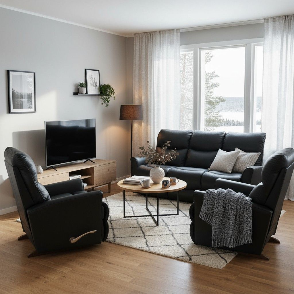 La-Z-Boy Rowan 3+1+1 recliner sohvakalusto, musta nahka