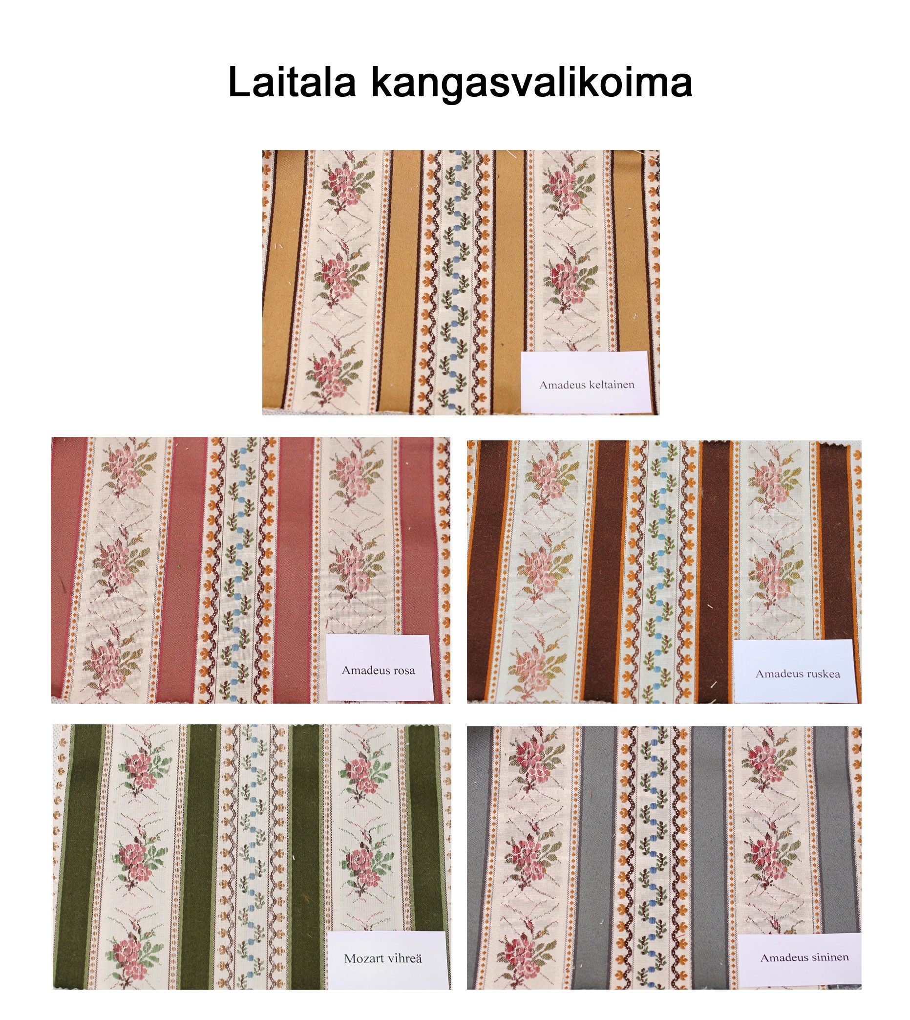 Laitala Talonpoikaisrokokoo sänky verhoilulla päädyllä, paljon värejä 