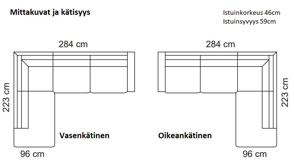 Unico Lakeus avokulmasohva, musta aito nahka